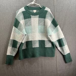 a new day Sweater Womens Size M Green Plaid Round Neck Knitted Pullover